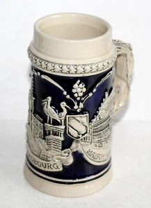JOLIE ANCIEN CHOPE BIERE ALSACE GRES EMAILLÉ STRASBOURG MAISON DES TANNEURS 25cl - Picture 1 of 7