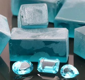 Faceting Rough Blue / Green Tourmaline Nano Blocks Laboratory Grown - Picture 1 of 4