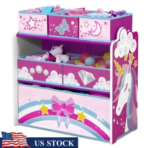 Unicorn Design Toy Storage Organizer W/ 6 Bins & Reusable Stickers Kids New - Picture 1 of 10