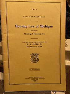 Housing Law Of Michigan W/ Municipal Housing Act 1951  Pamphlet - Picture 1 of 1