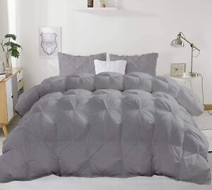 3pc Silver Gray Pinch Pleat Oversize  King Comforter 500GSM 100% Egyptian Cotton