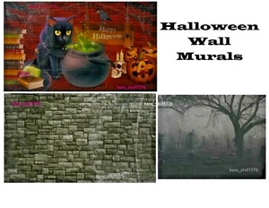 Halloween Wall Murals Scene Setters, Skeleton Cemetery Castle Wall Haunted House - Picture 1 of 4
