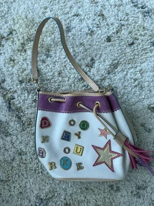 Dooney & Bourke Bucket Bag Womens White Leather Patch Drawstring Made in Italy - Picture 1 of 4