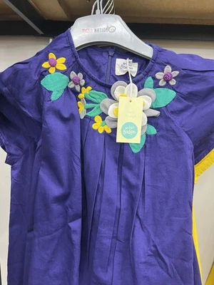 Vestido Mini Boden Púrpura Manga Corta Floral Aplicado Acabado a Mano - Niñas 3-4 Años Foto 1 de 4
