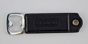 Coach Leather‑Handled Bottle Opener – Black with Contrast Stitching – Embossed - Picture 1 of 6