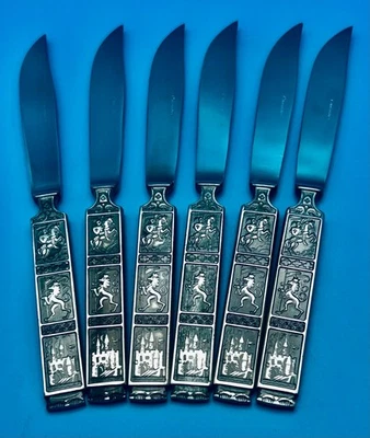 6 NASCO CRUSADER Dinner Knives 8 1/8" Stainless Knight Castle Griffin Lion - Image 1 of 4