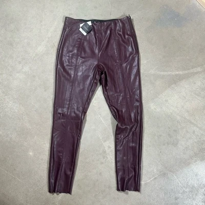 Pantalones ajustados Topshop de cuero sintético talla 10 borgoña legging cremallera lateral vegano nuevos con etiquetas Foto 1 de 4