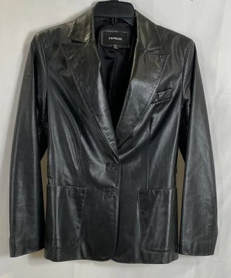 Chaqueta de cuero genuino negra Express para mujer talla 6 Foto 1 de 4
