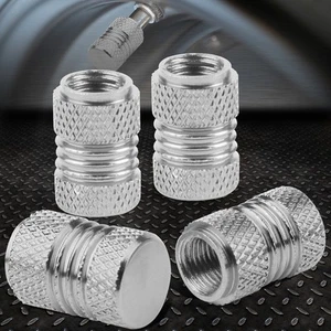 4PCS ALUMINUM WHEEL/TIRE/RIM KNURLED AIR PORT COVER VALVE STEM CAPS 17MM SILVER - Picture 1 of 5