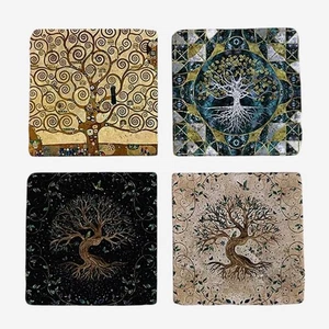Set of 4 Tree of Life Coaster Decorative Travertine Tile Art for Home or Gift - Picture 1 of 5