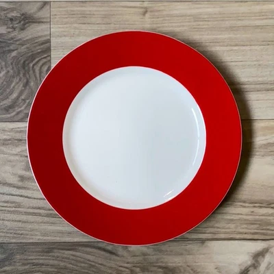 Pair of Crate & Barrel 8-1/4” Red Banded Porcelain Salad Plates  - Image 1 of 4