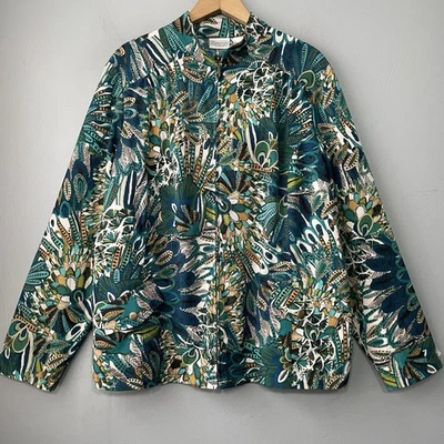 Chicos Zenergy Jacket Womens 3 Size XL Peacock Floral Print Chic Lightweight - Image 1 of 4