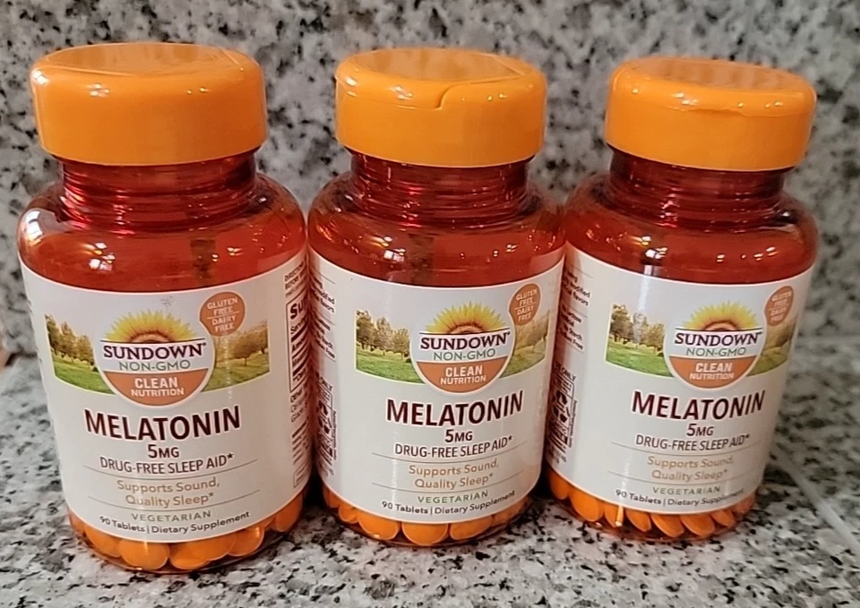 3 Sundown Natural Melatonin 5 mg, Drug-Free Sleep Aid, 90 Coated Tablet Exp 7/27 - Image 1 of 4