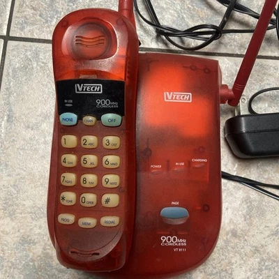Vtech VT9111 900Mhz Rot Schnurloses Telefon mit Basis Funktioniert 90er Retro Vintage - Bild 1 von 4