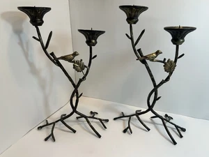 Kerzenhalter Vogel im Ast aus Metall mit Goldakzenten 2er Set - Bild 1 von 15