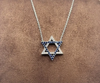 Sterling Silver 925 Blue/White CZ Star of David Necklace 16–18” - Image 1 of 4