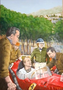 NEW DON CAMERON ORIGINAL Ami Mon Ami Mate Ferrari Mike Hawthorn Collins PAINTING - Picture 1 of 1