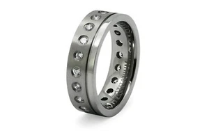 8mm Men's Titanium Ring Band Eternity CZ Stones Brushed and High Polish Comfort - Picture 1 of 2