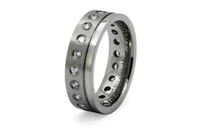 Anillo de titanio de 8 mm para hombre banda eternidad circonita cúbica piedras cepilladas y alto pulido cómodo Foto 1 de 2