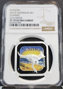 2013 AUSTRALIA SILVER 1 DOLLAR SUMMER KANGAROO NGC PF 70 ULTRA CAMEO RARE - Picture 1 of 3