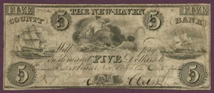 1842 New-Haven County Bank, New Haven, Connecticut $5 Note No.10237 (60288) - Picture 1 of 2