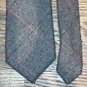 UNBRANDED TWEED MENS SAGE GREEN CHEVRON CHECK TWEED WOOL BLEND TIE Y4 - Picture 1 of 9
