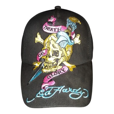 Ed Hardy Kids Boy's Cap Skull Embroidered Hat Black Adjustable Strap Vintage NWT - Image 1 of 4