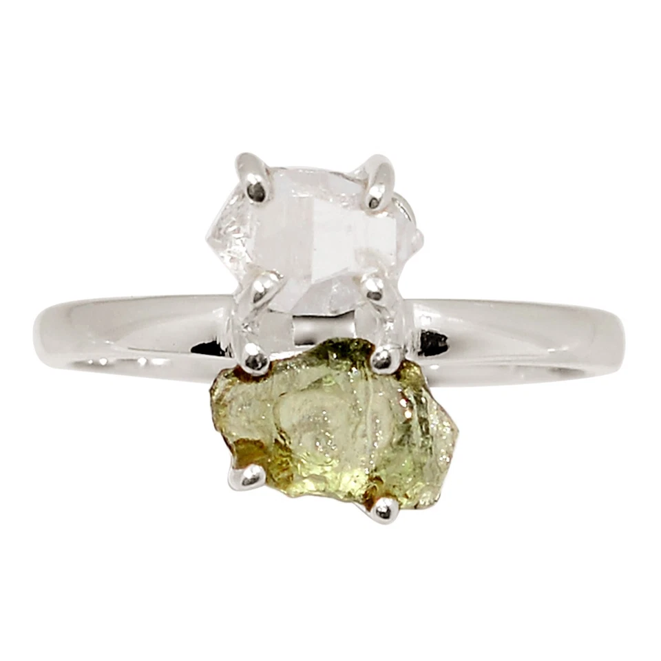 Moldavita checa genuina natural y H.D. Joyería anillo plata 925 s.9 ALLR-32334 Foto 1 de 1