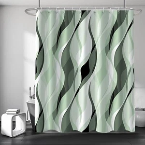 Green Shower Curtain Modern Abstract Ombre Green Striped Shower Curtain Set f... - Picture 1 of 8
