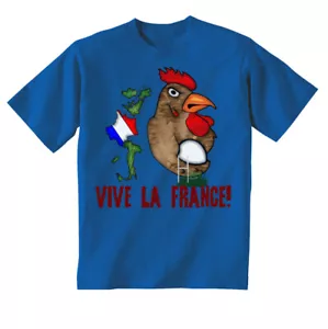 FRANCE Rugby Mascot T-Shirt Mens Kids Ladies Quality Cotton 6 Nations French - Picture 1 of 4