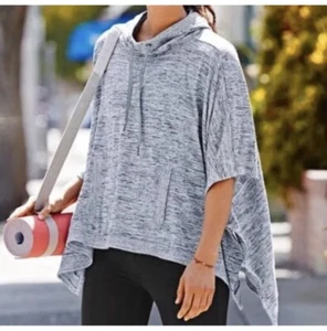 Athleta Medium Techie  Poncho Sweater Cape Hoodie Gray Hood Yoga Gym Cover - Picture 1 of 6