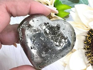 Druzy Pyrite Heart Carving - 54MM Pyrite Heart - 152g Pyrite Heart - Polished - Picture 1 of 9