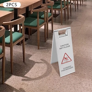 2Pcs Stainless Steel Wet Floor Sign Caution Wet Floor Sign  Safety Warning Sign - Picture 1 of 18