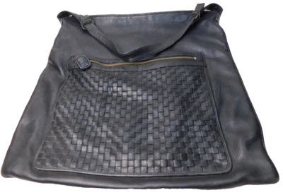 Bolso de hombro grande vintage Monet Leather Co. cuero negro 17"x17" Foto 1 de 4