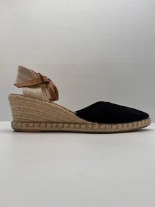 Midas Shoes Wedge Espadrille With Ankle Strap EUR 41 Black Suede Made In Spain - Picture 1 of 11