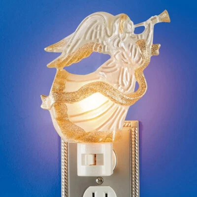 Christmas Glittery Gold Angel Night Light Wall Plug In Light Holiday Home Decor - Image 1 of 4
