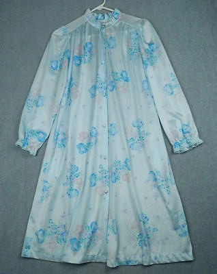 Vestido de Noche Miss Elaine Mediano Vintage Azul Estampado Floral con Ribete de Encaje Hecho en EE. UU. Foto 1 de 4