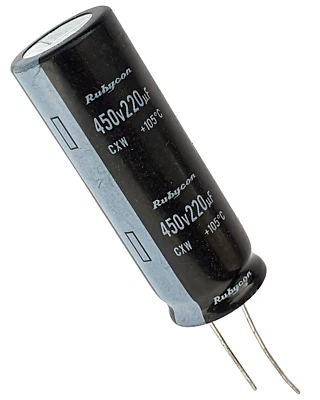220uF 450v, Rubycon (JAPAN) CXW, 105C Electrolytic Capacitor, 5,000 hrs–ref:c644