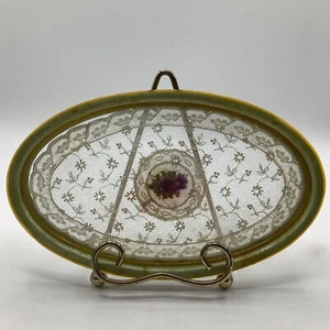 Vintage Embroidery-Under-Glass Vanity Tray Petit Point Insert 10"x6" Bakelite - Picture 1 of 6