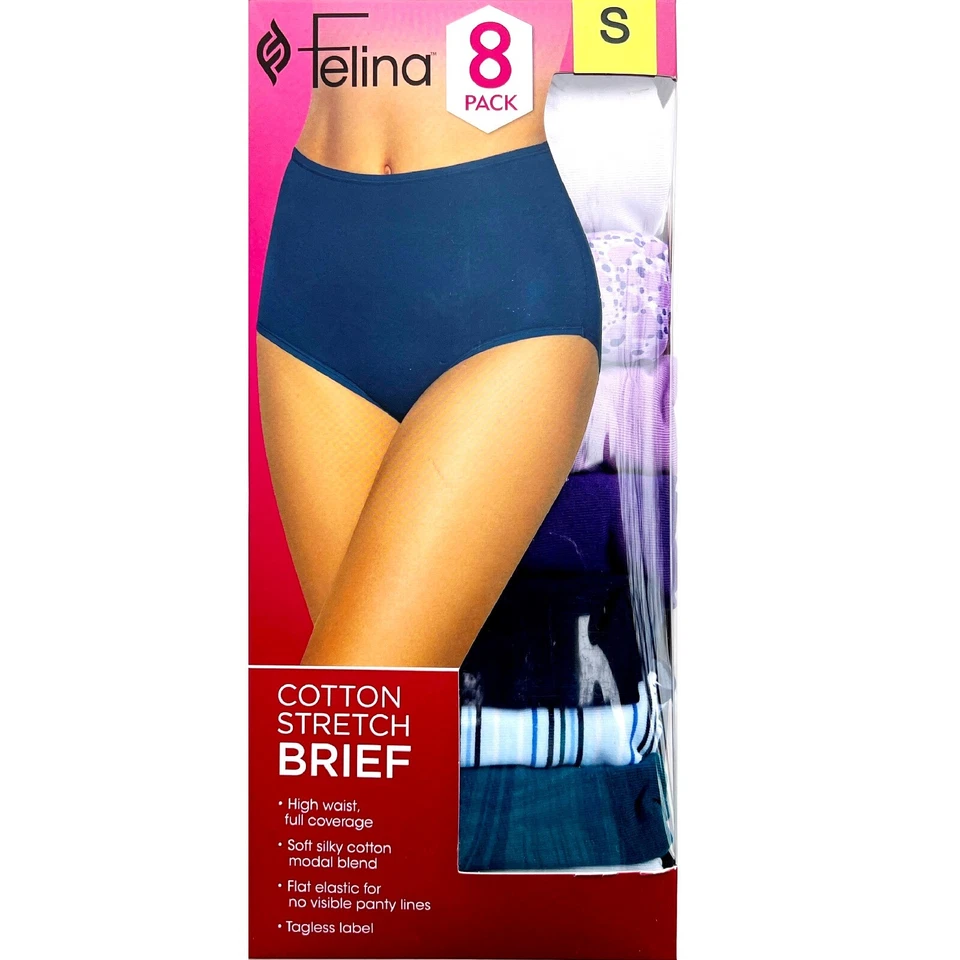 Women's Sz S Panties Felina Cotton Stretch Brief 8 Pack