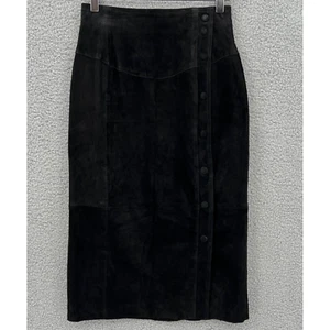 Falda vintage con cuero de Wilsons para mujer 8 negra gamuza lápiz midi detalle a presión - Imagen 1 de 11