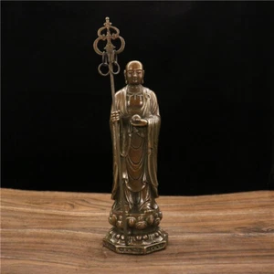 Estatua de Bronce Antigua China de Cobre Kṣitigarbha Bodhisattva de 10" - Imagen 1 de 7
