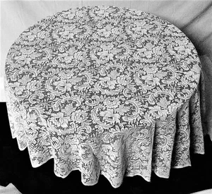Rose Garden White Lace Tablecloth 90" Round Diningroom Wedding Anniversary. - Picture 1 of 5