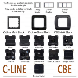 C-Line CBE Black Mains USB 12v Socket Light Switch Accessories Frames Surrounds - Picture 1 of 34