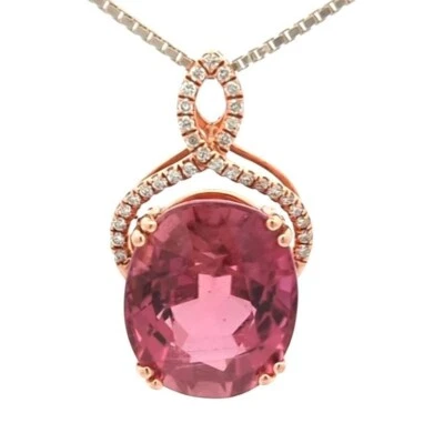 Video Collar Halo Aniversario Diamante Turmalina Natural Oro Rosa 14K Oro Rosa 10.95CT Foto 1 de 4