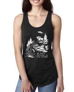 We Don't Believe Either Bigfoot Unicorns Ladies Racerback Tank Top - Picture 1 of 15