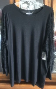 Torrid 4 4X Women’s Super Soft Slub Jersey Black Long Lace Sleeve Cotton BL NWT - Picture 1 of 19