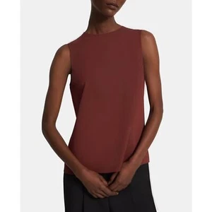 THEORY Straight Shell Top Womens Medium Rust Brown Core Silk Sleeveless Layering - Picture 1 of 14
