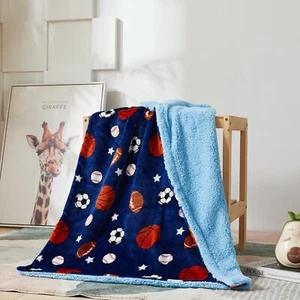 Printed Baby Kids Soft Warm Flannel Fleece Kiddie Throw Sherpa Blanket, Balls - Picture 1 of 5