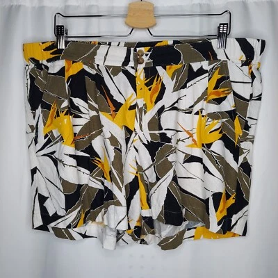 Pantalones Cortos Liz Claiborne Mezcla de Lino Mujer 16 Plisados Floral Negro Marrón Amarillo  Foto 1 de 4